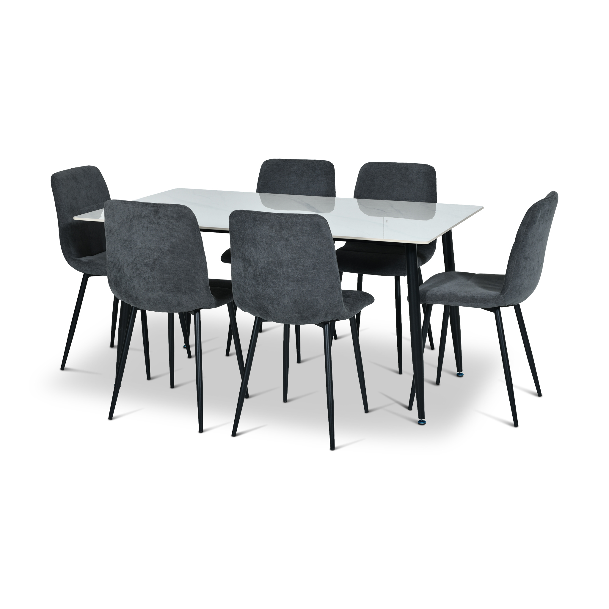 LASANGO Dining Set White Marble Table and Dark Grey Chairs