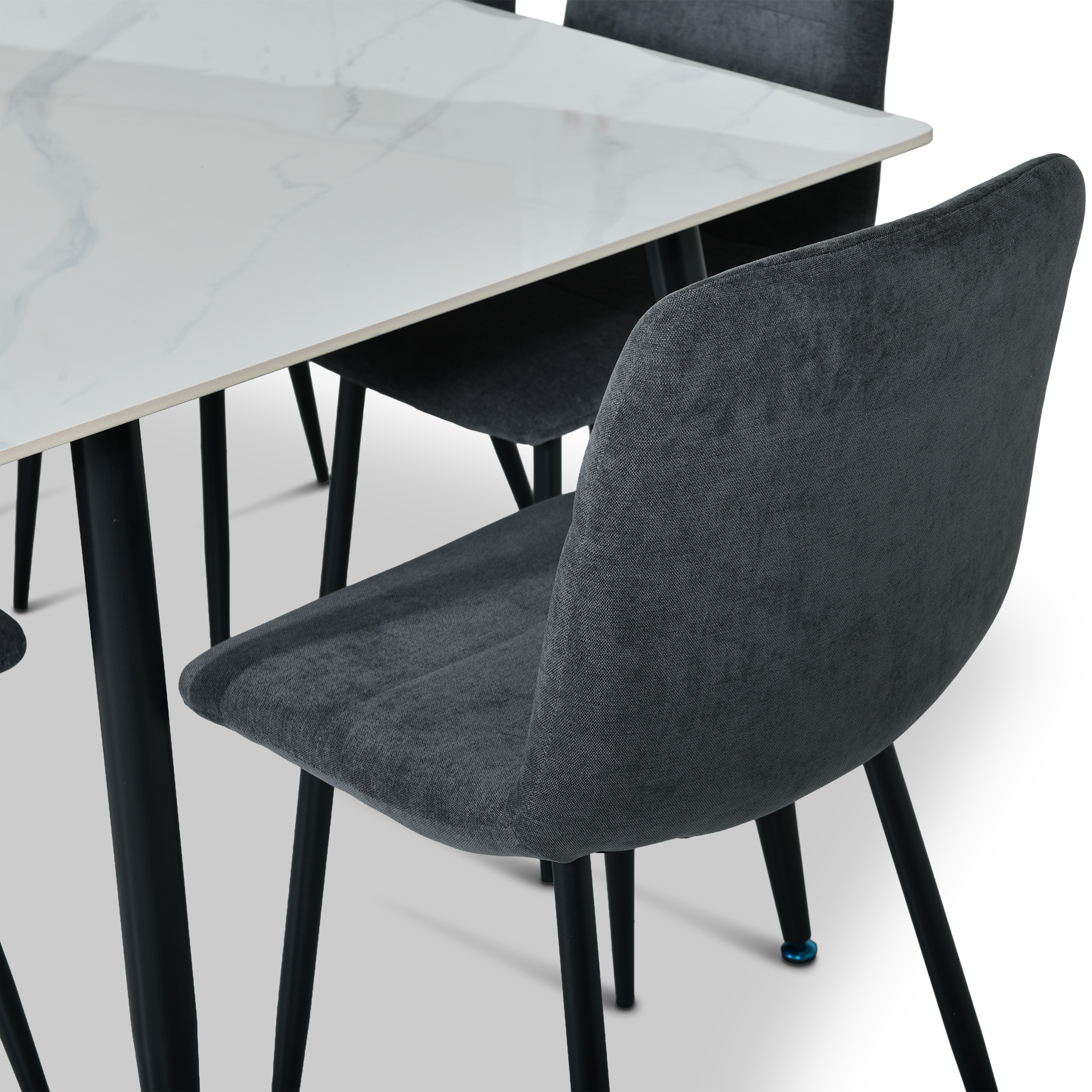 LASANGO Dining Set White Marble Table and Dark Grey Chairs